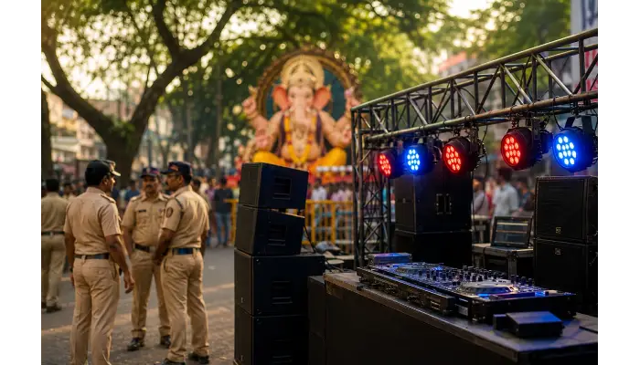 Pune Police - DJ Sound Testing | Pune: DJ sound system test at the Police Commissioner’s office before Dahi Handi-Ganeshotsav; decibel check in the presence of Police Commissioner Amitesh Kumar (Video)