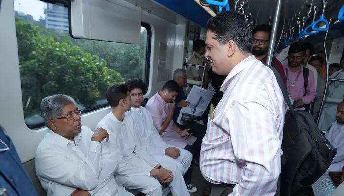 Chandrakant Patil | Chandrakant-dada Patil travels by Metro to mark the commencement of the Ganesh immersion procession.