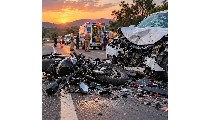 Kolhapur Accident News | Horrific accident in Kolhapur! Speeding car rams into two-wheeler; bank manager dies on the spot.
