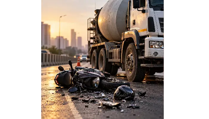 Pune Accident News | Pune: A 47-year-old woman on a motorcycle died after being hit by a cement mixer near Rajaram bridge