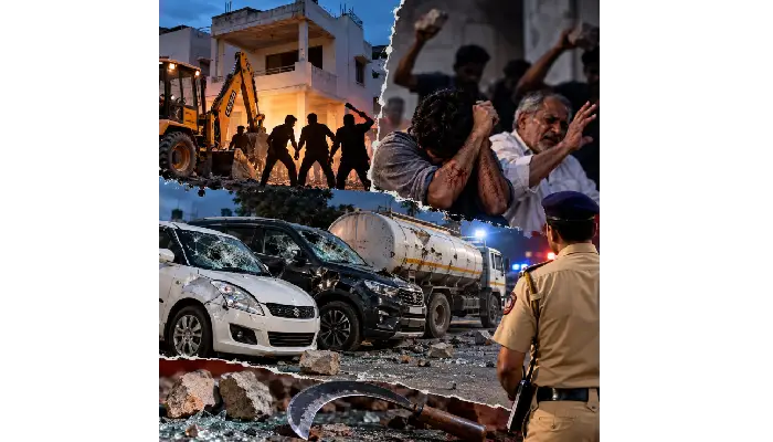 Pune Crime News | Young man opposing house demolition, his father beaten with stones! Threatened to kill, damaged a Swift car, Creta, and a tanker