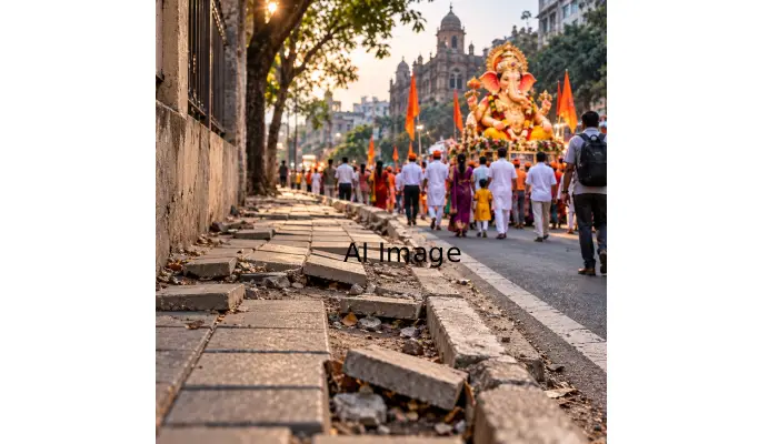 Pune Ganeshotsav | Pune: Poor condition of footpaths on main Ganesh immersion route; tough path for devotees, questions over municipal administration