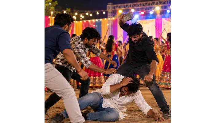 Pune Crime News | Pune: While playing dandiya, a stone was smashed on a young man's head over a dispute; three injured in the fight, two arrested